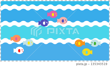 カラフルな魚が泳ぐ海のかわいい背景イラスト 135343519