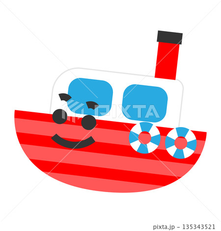 救命浮き輪をつけたかわいい船のイラスト 135343521