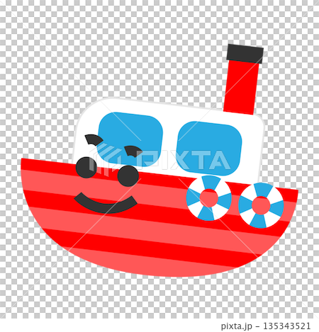 救命浮き輪をつけたかわいい船のイラスト 135343521
