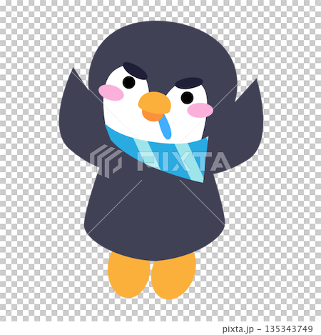Cute character illustration of a penguin wearing a scarf 135343749