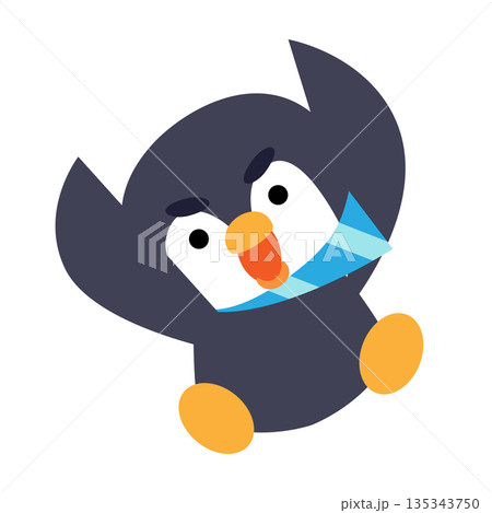 マフラーを巻いて転んだペンギンのかわいいキャラクターイラスト マフラーを巻いて転んだペンギンのかわいいキャラクターイラスト 135343750