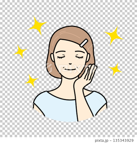 Illustration of a senior woman delighted with her glowing skin after completing her skincare routine Illustration of a senior woman delighted with her glowing skin after completing her skincare routine 135343929