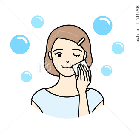 コットンでの手入れに満足げな表情のシニア女性のイラスト コットンでの手入れに満足げな表情のシニア女性のイラスト 135343930