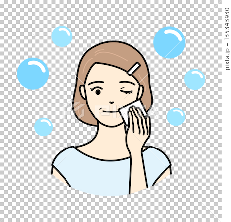 コットンでの手入れに満足げな表情のシニア女性のイラスト コットンでの手入れに満足げな表情のシニア女性のイラスト 135343930