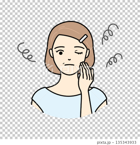 插圖描繪了一位老年婦女因衰老而出現皮膚粗糙和各種皮膚問題。 135343933