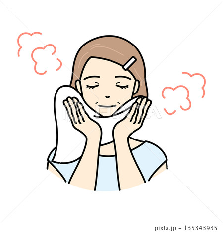 蒸しタオルで顔を温めリラックスするシニア女性のイラスト 蒸しタオルで顔を温めリラックスするシニア女性のイラスト 135343935
