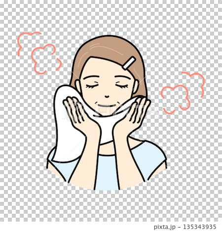 蒸しタオルで顔を温めリラックスするシニア女性のイラスト 蒸しタオルで顔を温めリラックスするシニア女性のイラスト 135343935