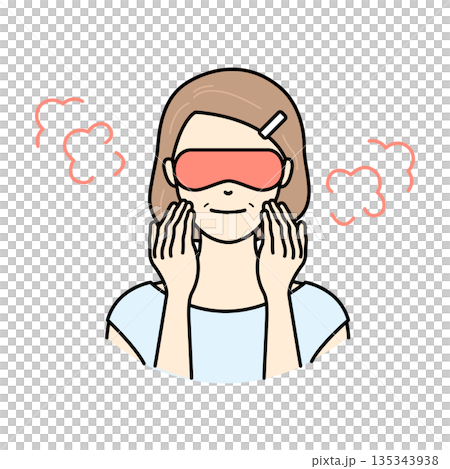 ホットアイマスクでリラックスするシニア女性のイラスト ホットアイマスクでリラックスするシニア女性のイラスト 135343938