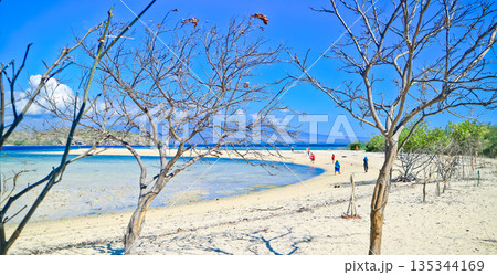 Beautiful view of white sand beach and blue sky Beautiful view of white sand beach and blue sky 135344169
