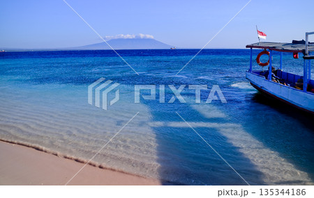 Beautiful view of white sand beach and blue sky 135344186