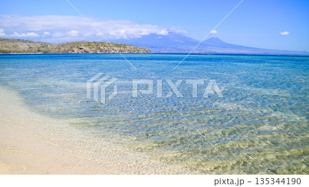 Beautiful view of white sand beach and blue sky Beautiful view of white sand beach and blue sky 135344190