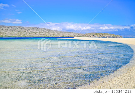 Beautiful view of white sand beach and blue sky Beautiful view of white sand beach and blue sky 135344212