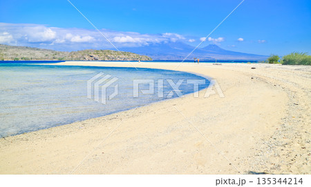 Beautiful view of white sand beach and blue sky Beautiful view of white sand beach and blue sky 135344214