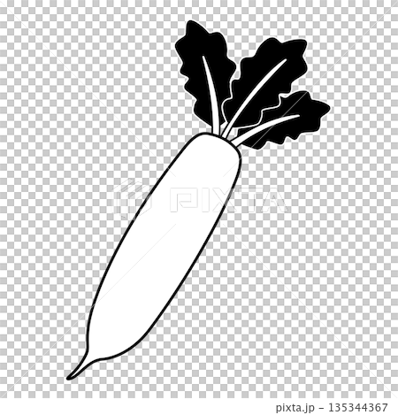 シンプルな大根のイラスト・白黒 シンプルな大根のイラスト・白黒 135344367
