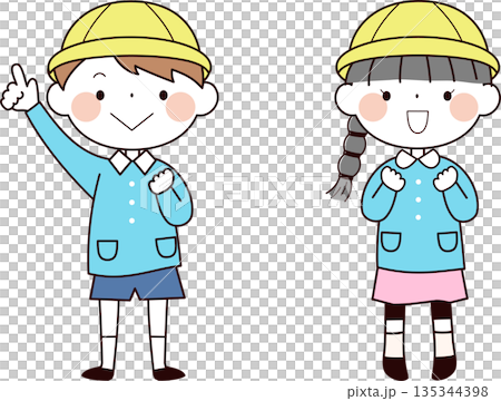 穿著罩衫的孩子們 135344398