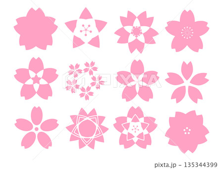 ピンクの桜の花びらのアイコン イラストセット ピンクの桜の花びらのアイコン イラストセット 135344399