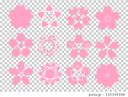 粉紅色櫻花花瓣圖示插圖集 135344399