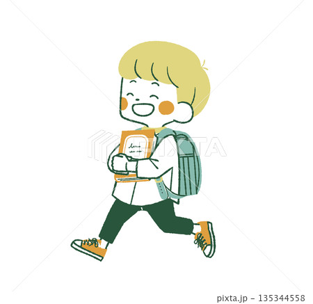 本を持って走っている小学生-4色 135344558