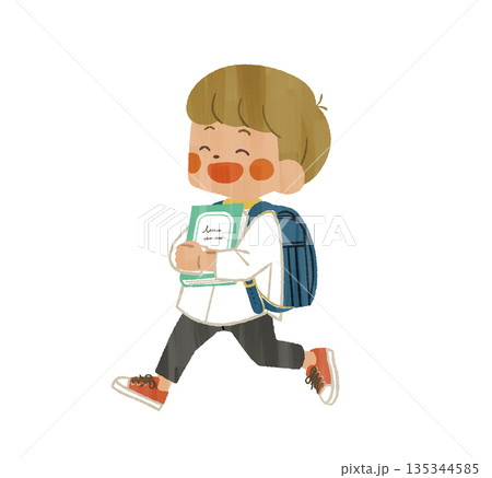 本を持って走っている小学生-ガッシュ 本を持って走っている小学生-ガッシュ 135344585