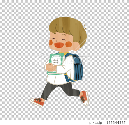 本を持って走っている小学生-ガッシュ 本を持って走っている小学生-ガッシュ 135344585