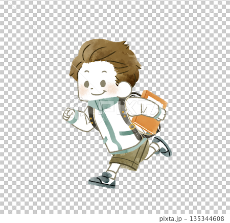 Elementary school student running with a book - watercolor Elementary school student running with a book - watercolor 135344608