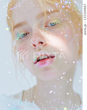 カラフルなメイクをした女性 135344667