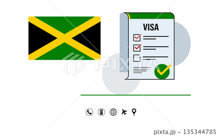 Jamaican Flag and Visa Checklist Illustration for Travel Requirements, Documentation, and Immigration. 135344785