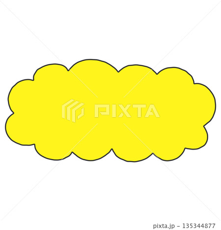 手書きのシンプルな横長もくもくの吹き出し(黄色) 手書きのシンプルな横長もくもくの吹き出し(黄色) 135344877