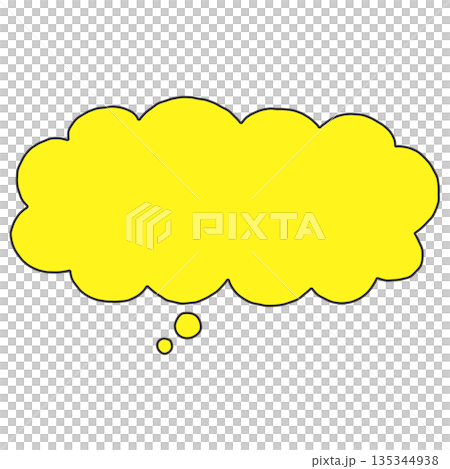 手書きのシンプルな下向きの横長もくもくの吹き出し(黄色) 手書きのシンプルな下向きの横長もくもくの吹き出し(黄色) 135344938