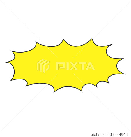 手書きのシンプルな横長ギザギザの吹き出し（黄色） 135344943