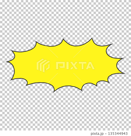 手書きのシンプルな横長ギザギザの吹き出し（黄色） 135344943