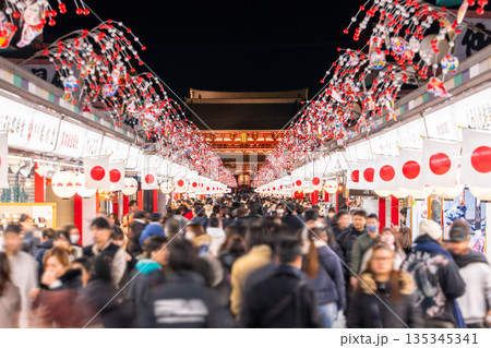 《東京都》正月で賑わう浅草寺仲見世商店街 《東京都》正月で賑わう浅草寺仲見世商店街 135345341