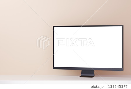3D素材_モニター_ベージュ 135345375