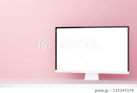 3D素材_モニター_ピンク 135345379