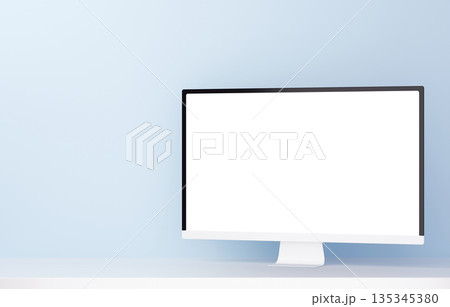 3D素材_モニター_水色 135345380