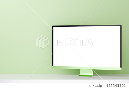 3D素材_モニター_黄緑 135345391