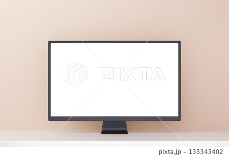 3D素材_モニター_ベージュ 135345402