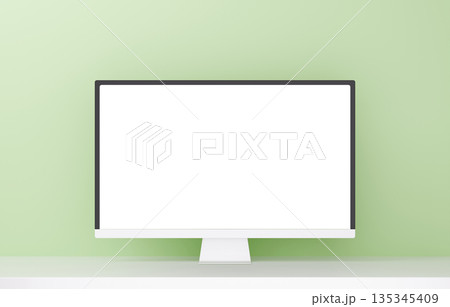 3D素材_モニター_黄緑 3D素材_モニター_黄緑 135345409