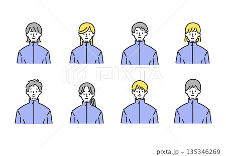 ジャージ姿の男女の上半身のイラストセット 135346269