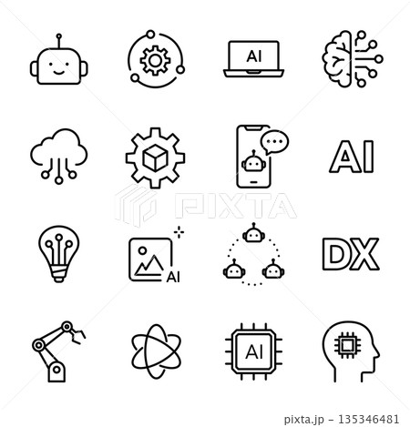 シンプルアイコンセット|AI・人工知能・ロボット・デジタルトランスフォーメーション シンプルアイコンセット|AI・人工知能・ロボット・デジタルトランスフォーメーション 135346481