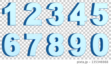 3D背景素材_数字_メタリック_水色 135346988