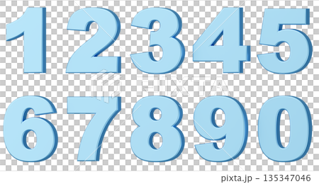 3D背景素材_数字_メタリック_水色 135347046