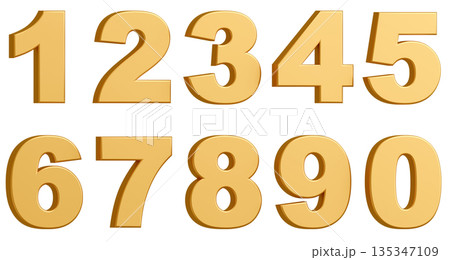3D背景素材_数字_メタリック_黄色 135347109