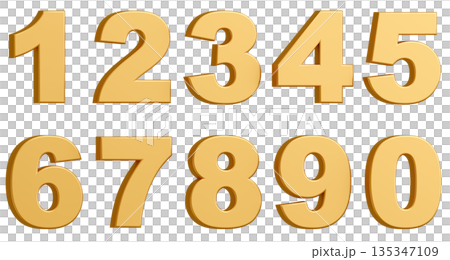 3D背景素材_数字_メタリック_黄色 135347109
