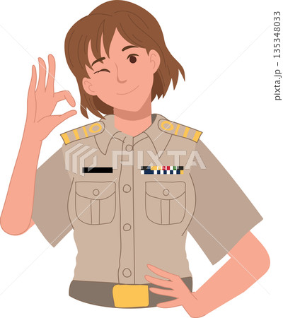 woman civil servant character in professional uniform smiling with approval sign 135348033