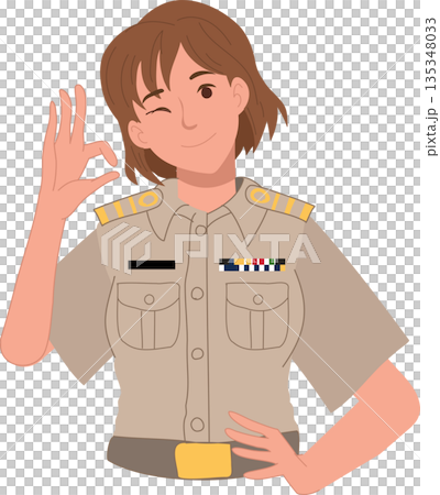 woman civil servant character in professional uniform smiling with approval sign 135348033