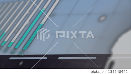 Displaying turquoise bar chart rising on dashboard grid with map and ticked UI strip, copy space Displaying turquoise bar chart rising on dashboard grid with map and ticked UI strip, copy space 135348442