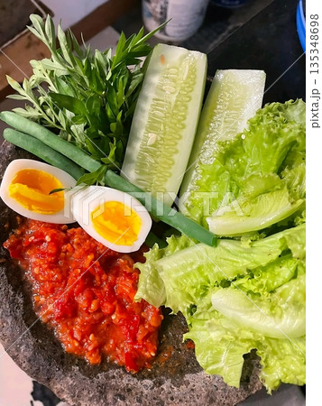 salad with crab sticks 135348698