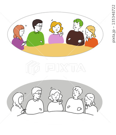 大人5名が席に着いて話し合いをしているイメージ 135348722