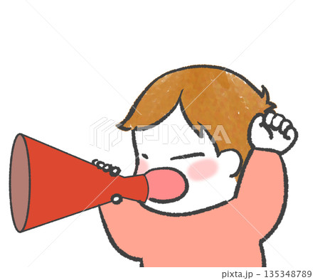 メガホンで声援を送る男の子 135348789
